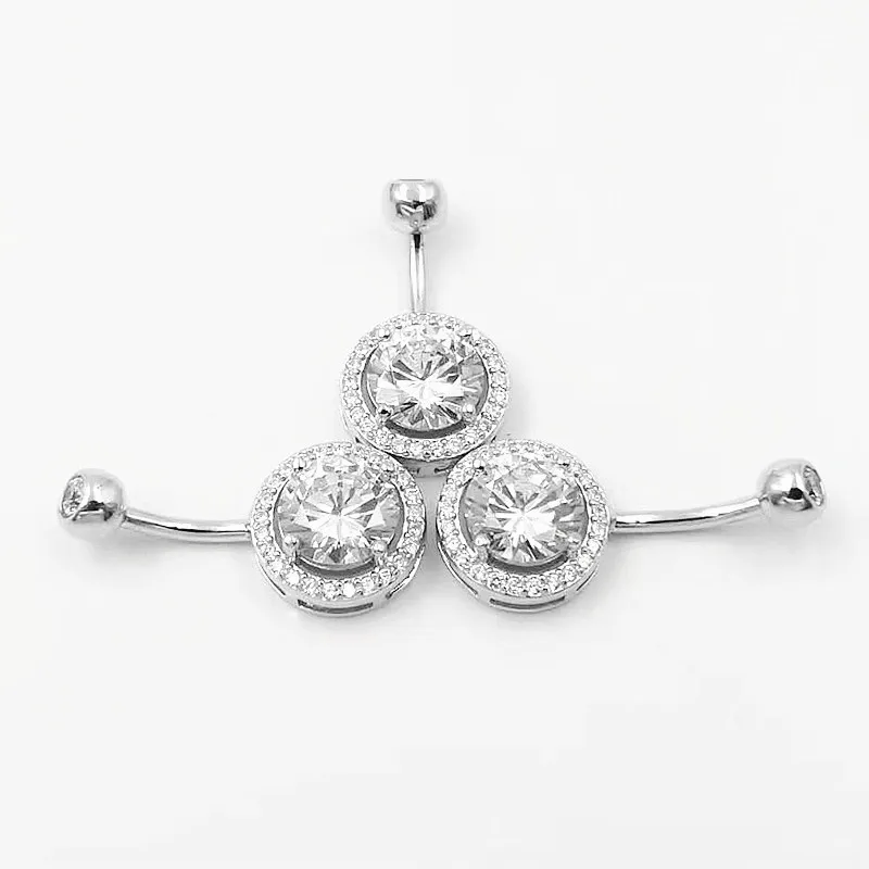 Anéis de umbigo com zircão redondo e prata esterlina 925, piercing fino para a barriga, acessórios para o corpo, joias, barras femininas 6 8 10mm