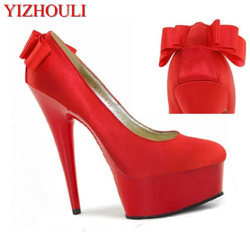 Mature temptation Mysterious red transparent sexy fashion ultra-high documentary shoes Roman style bowknot is 15 cm high heels