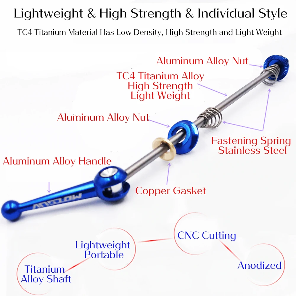 MOTSUV-brocheta de titanio Ti para bicicleta de montaña, palanca de liberación rápida QR, buje de ciclismo de carretera y montaña, piezas de