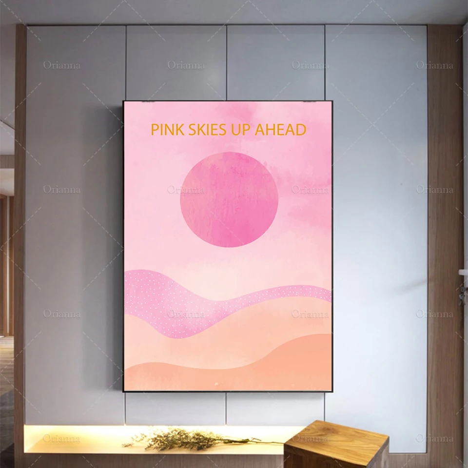 Aesthetic Pink Skies Quote Poster - Sunset Art Poster - ModernHome Wall Decor - Sunrise Abstract  Pink Sun Art Print Canvas