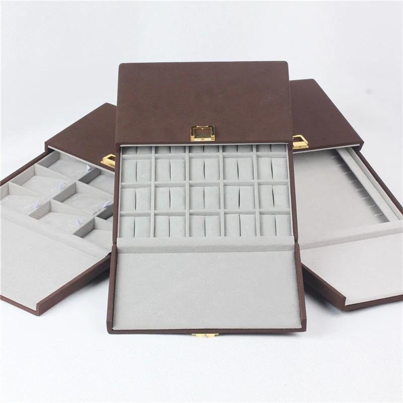 Boutique Portable Jewelry Storage Box, Feito de Material de Microfibra, Anel e Colar Display, Coleção Caixa De Armazenamento