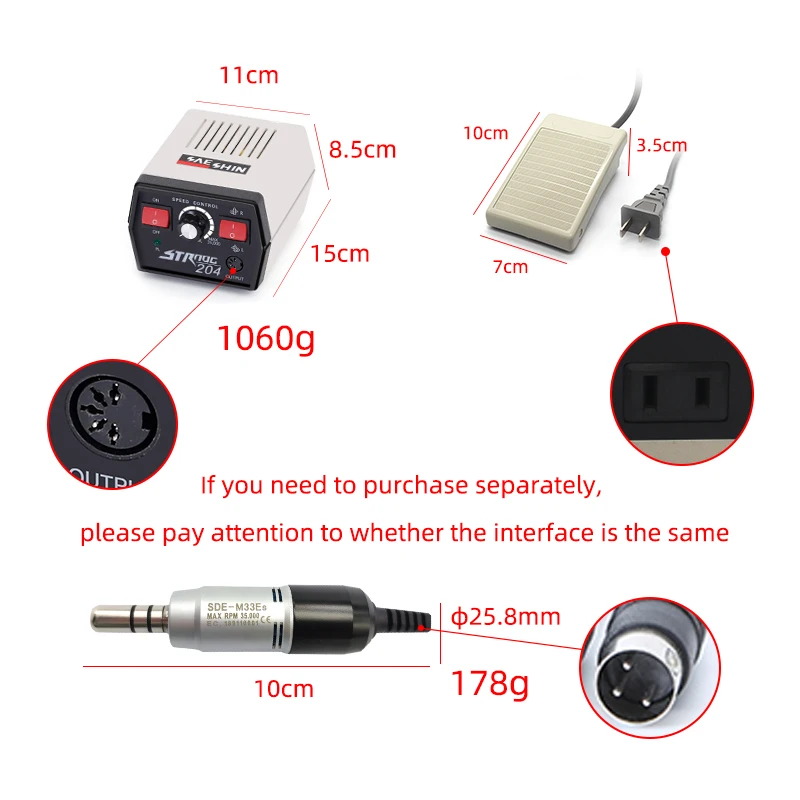 Micro Moteur et Pièce à Main pour Clinique Dentaire, Laboratoire de Polissage Pliable, Carmis en Charge 35000 + M33ES, 204