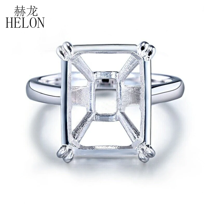 

HELON 14x11mm Cushion Solid 14K White Gold Setting Solitaire Trendy Fine Jewelry Semi Mount Engagement Wedding Ring Women Ring