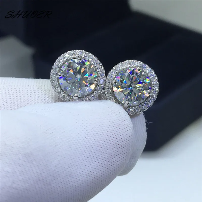 Classic 9K White Gold Total 4 ct Round Brilliant Cut Pass Diamond Tester D Color Moissanite Wedding Stud Earrings Women Jewelry