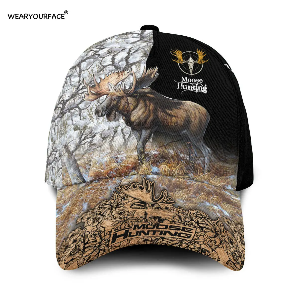 Deer Hunting Wildlife Animals 3D All Over Printed Snapback Hat Men Women Adult Hip Hop Headwear Outdoor Sun Visor Baseball Cap