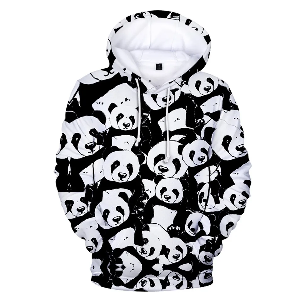 Funny Black Panda Printing Hoodies Fashion Women Men Autumn Winter Sweatshirt Ladies Streetwear Pullover