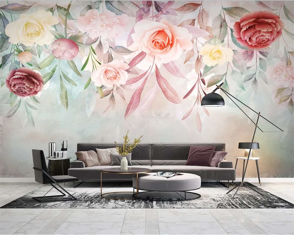 

beibehang Customize new hand-painted watercolor flowers American pastoral style TV background papel de parede wallpaper