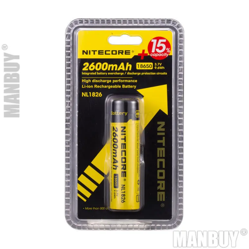 2024 Original NITECORE NL1826/NL186 2600mAh 3.7V 9.6Wh Protected 18650 Li-ion Rechargeable Battery Button Top High Drain Devices