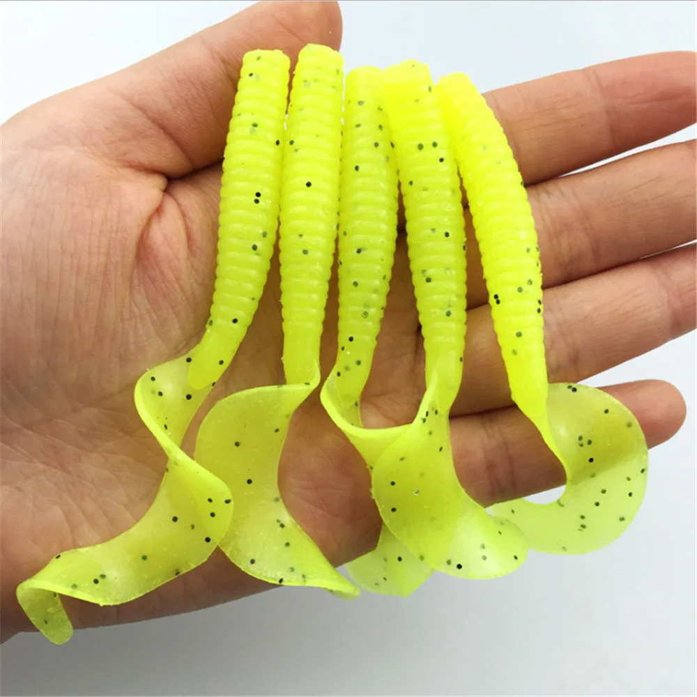5 sztuk/partia długi ogon Jig Wobbler Worm miękkie przynęty 8cm 4.2g sól z rybi zapach silikonowe sztuczne przynęty Swimbait Carp Bass Tackle