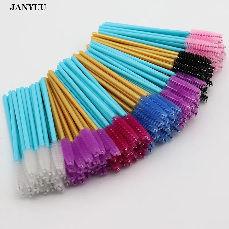 100pcs/lot Disposable Mascara Wands ApplicatorLashes Nylon Makeup Brushes Eye Brow Comb Eyelash Extension Blue Handle Brushes