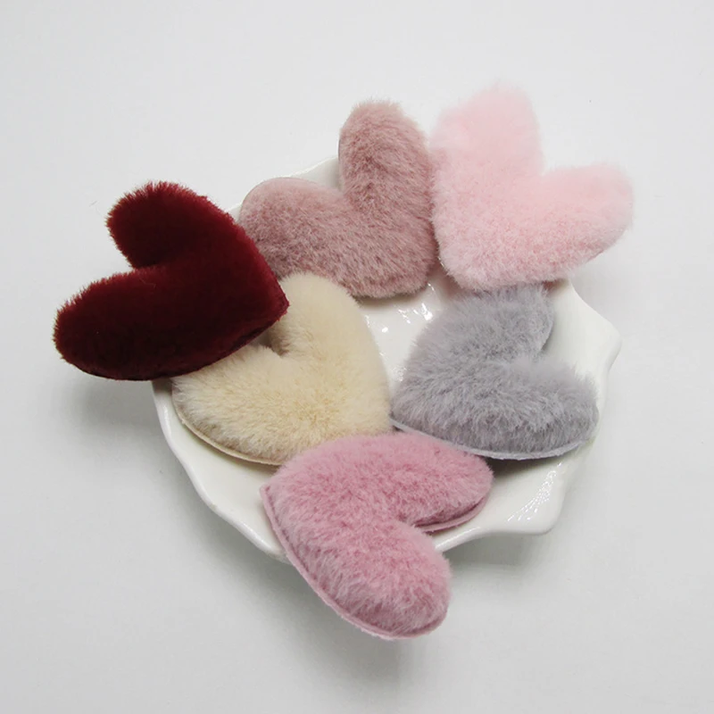 24pcs/lot size 4.5*5cm Padded fur felt heart Patches Appliques for Clothing Craft Sewing Supplies DIY Hair Clips Accessories