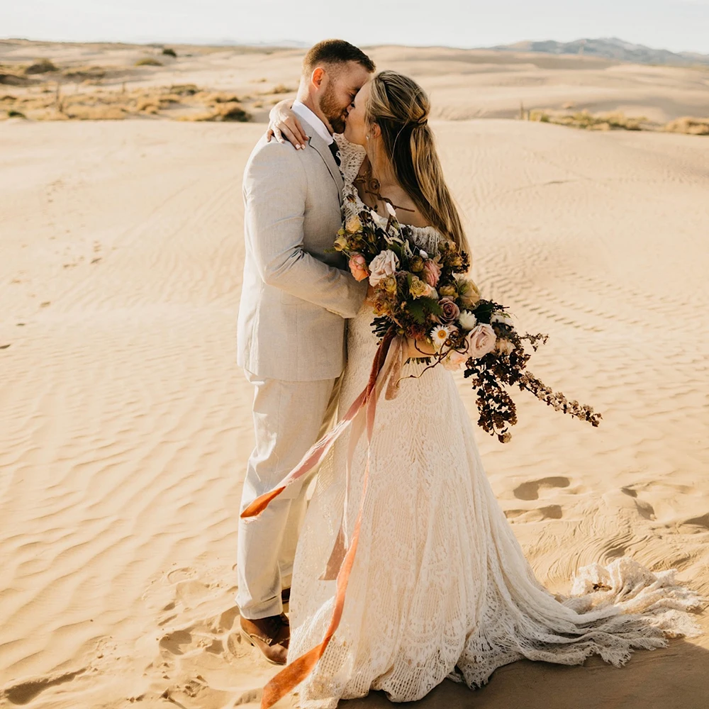 Hors Épaule Dentelle Destination Balnéaire Rustique Robe De Mariée Longueur De Plancher Fait Sur Commande 2021 Fermeture À Glissière Princesse Robes De Mariée Grande Taille