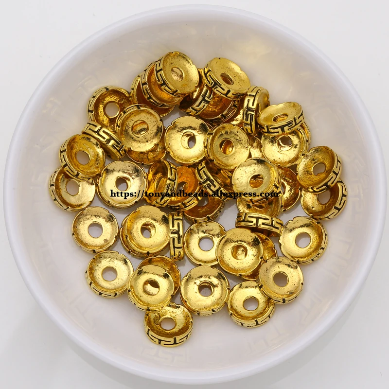 (50 Stück / Los!) Europäischer Spacer-Charm-Verbinder, Crimp-Endperlen aus Legierung in Antikgoldfarbe, geeignet für die Armbandherstellung. – Detail 11