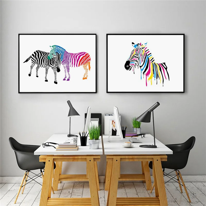 Multicoloured Zebra Abstract Canvas Painting Animal Wall Art Print Pictures Baby Cartoon Poster Nordic Living Room Home Decor