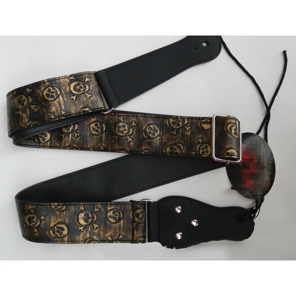 2 Stück/Set, goldfarbener Totenkopf-Gitarrengurt für Akustik- und E-Bass, Gitarrenzubehör, Ersatzteile, Musikinstrumente. – Detail 1