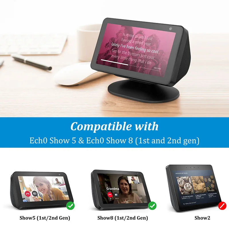 PlusAcc Magnetic Stand for Echo Show 8 (1st 2nd) 5 (1st 2nd 3rd) Swivel Tilt Adjustable Function to Get Good Viewing/Camera Angl