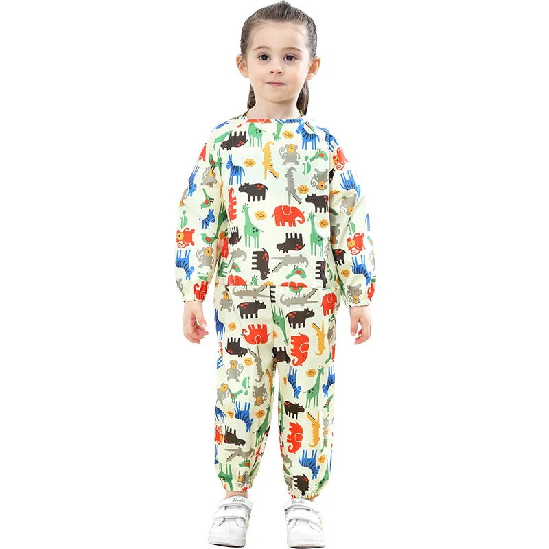 BaBy Art Aprons Kids Painting Shirt Paint Overalls Portable Long Sleeve Kids Children Smock Waterproof Painting Jumpsuit Boys