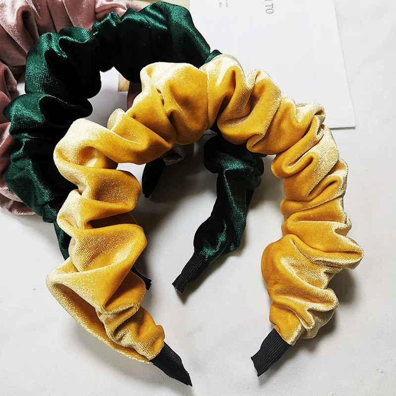 Lystrfac Velvet Padded Pleated Hairband for Women Scrunchies Headband Stylish Female Autumn Winter Vintage Hair Accessories