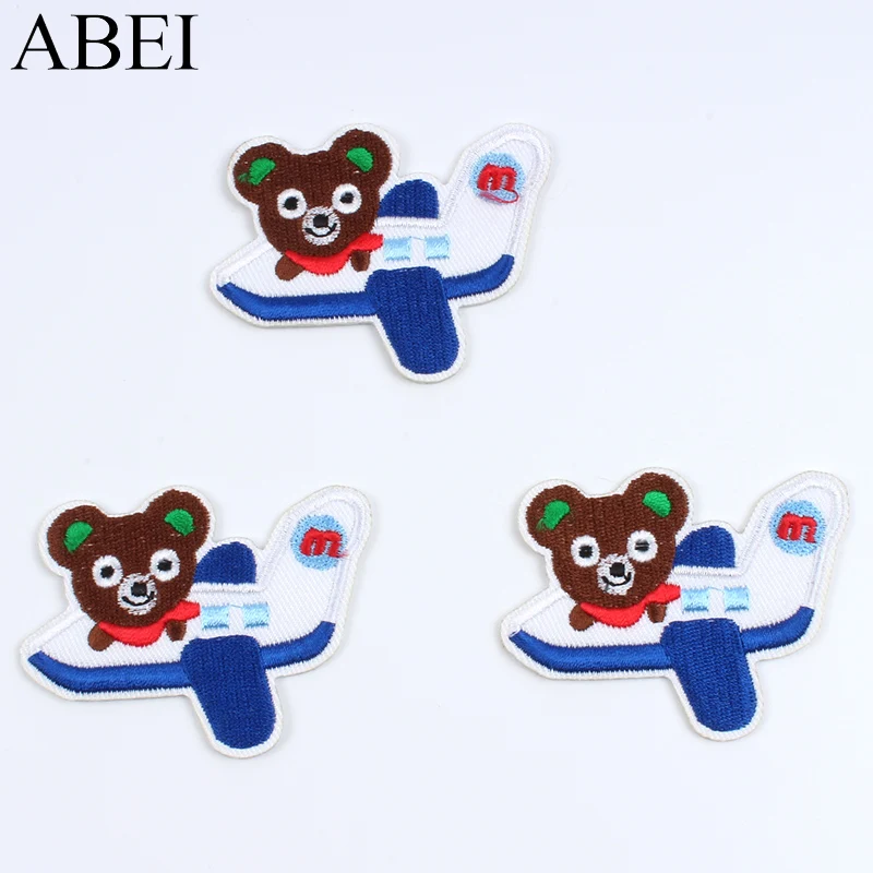 10pcs/lot Cartoon Bear Patches Embroidery Iron On Airplane Stickers DIY Jeans Coats Pants Fabric Appliques Sewing Kids Clothes