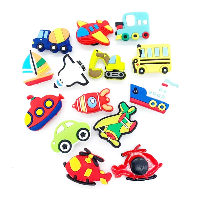 1pcs Transportation PVC Shoe Charms Accessories Airplane Taxi Bicycle Decorations UFO Spaceship Rocket Astronaut Ornaments