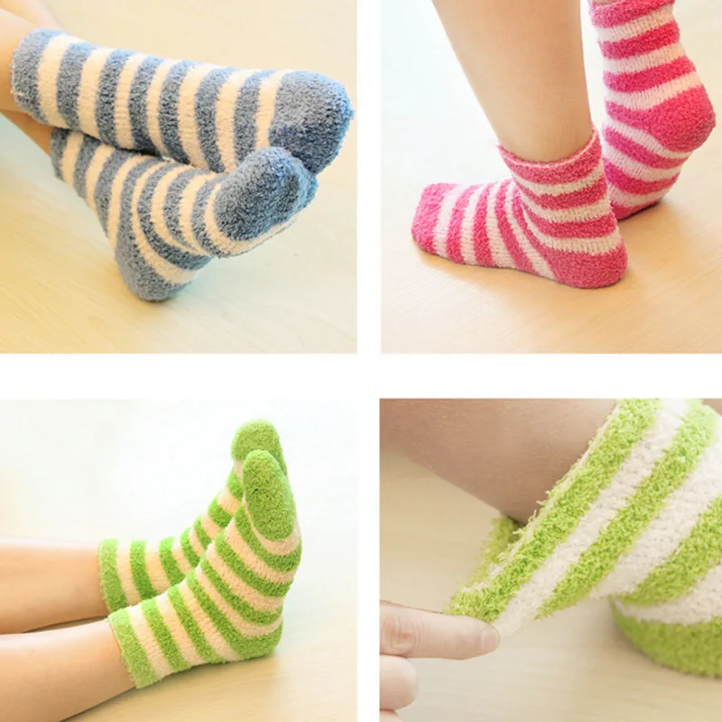 5pairs/Lot Winter To Keep Warm Coral Fleece Fashion Able Sweet Candy Colors Baby Socks Boy /girls Socks