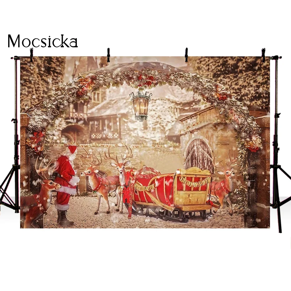 คริสต์มาสฉากหลัง Noel เด็กครอบครัว Photo ฉากหลังเกล็ดหิมะ Santa พื้นหลัง Reindeer Portrait Studio การถ่ายภาพแบนเนอร์โปสเตอร์