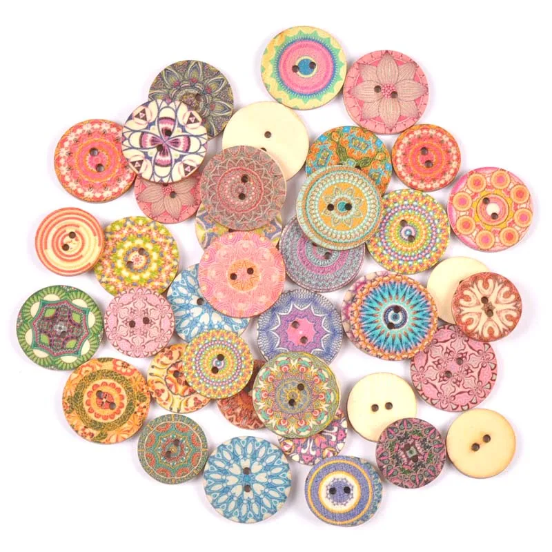 50pcs Vintage Wooden Buttons 2 Holes 20/25mm Mixed for DIY Scrapbooking Decorative Clothing Craft Sewing Tools M2649