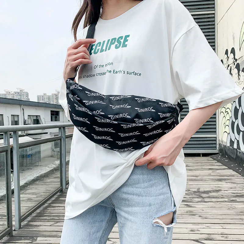 

2021 Fashion Women Waist Bag Street Style Hip Belt Bags Nylon Letter Printing Crossbody Pouch Chest Bag Unisex Fanny Pack