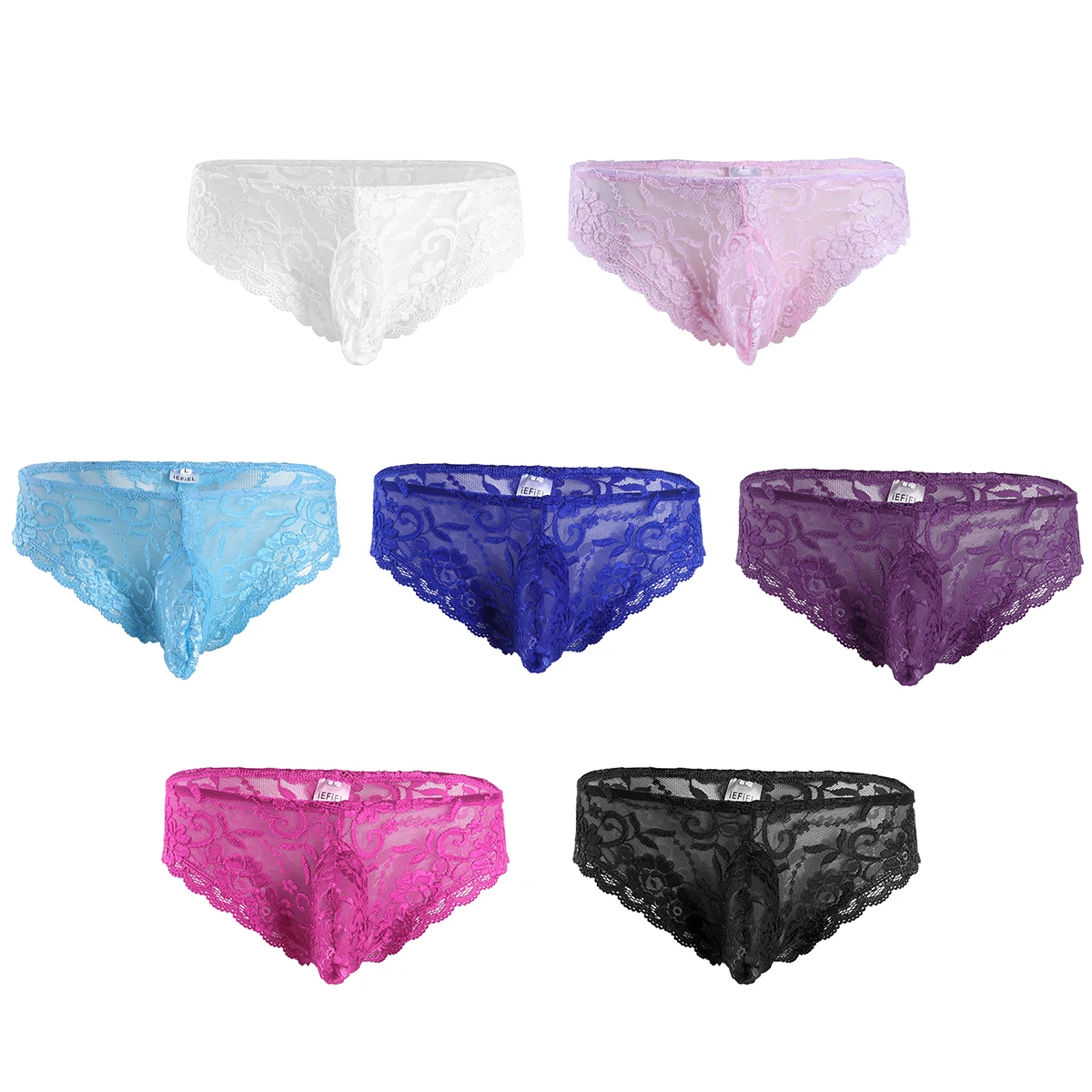 Mens Sissy Floral Lace Panties Bulge Pouch Bikini Briefs G-string Underwear Gay Male Closed Penis See through Underpants