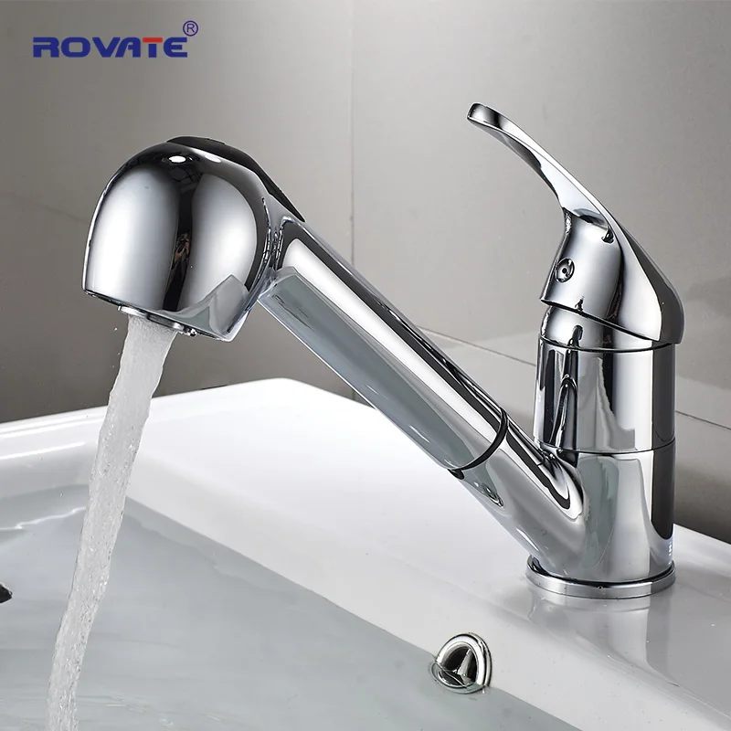 ROVATE Kitchen Sink Faucets, Single Lever Single Handle Pull Out Sprayer Rv Kitchen Faucet with Pull Down Sprayer (Chrome)