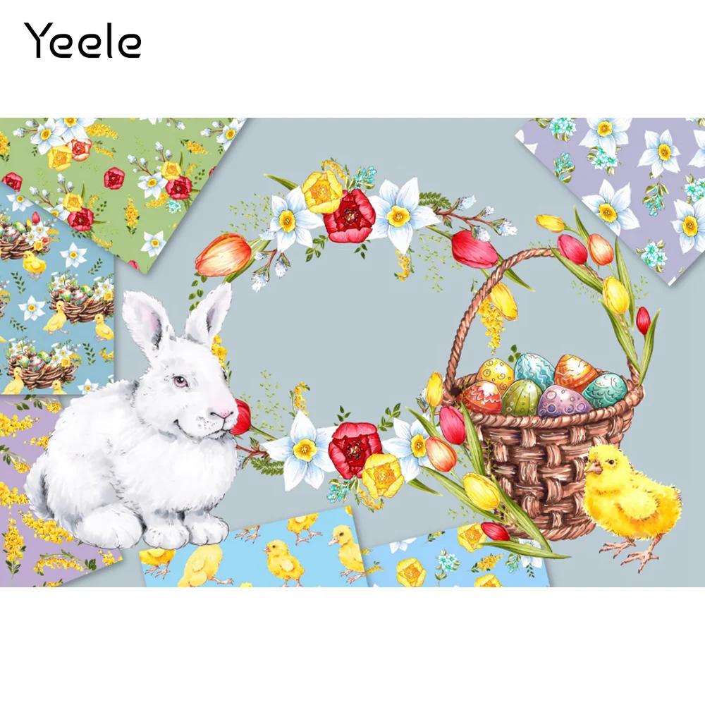 Yeele Happy Easter Eggs Flowers Wreath Rabbit Chick Photography Backdrop Photographic Decoration Backgrounds For Photo Studio