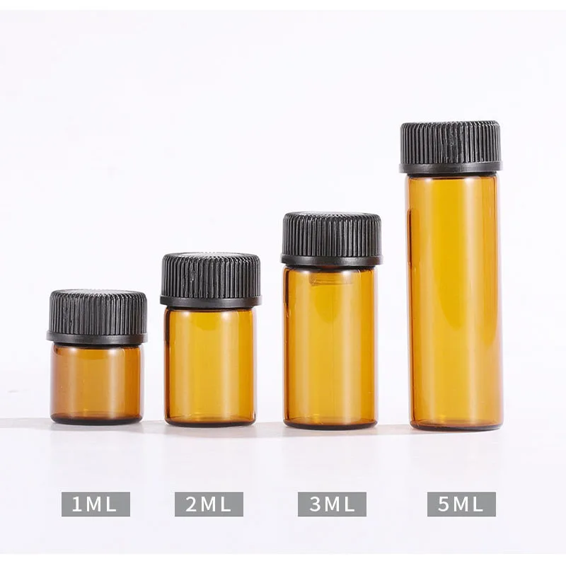1pc Empty Amber Glass Essential Oil Bottle Laboratory Test Tube Glass Perfume Bottle Oil Bottle Test Sample 1/2/ 3/ 5ML