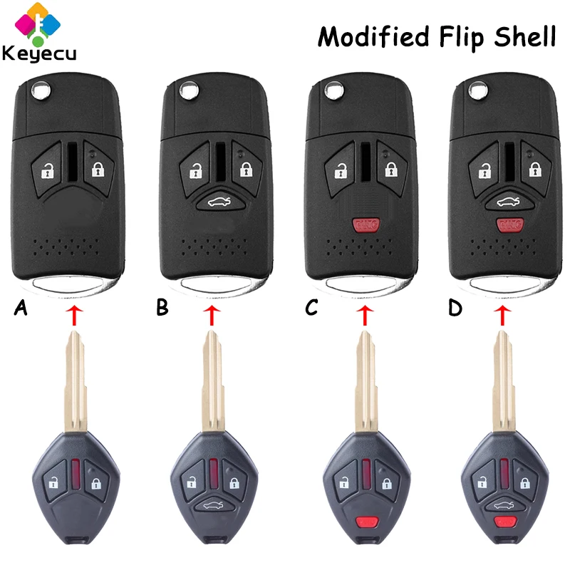 

KEYECU Modified Flip Remote Car Key Shell Case With 2/ 3/ 4 Buttons Fob for Mitsubishi Lancer Outlander Endeavor Eclipse Galant