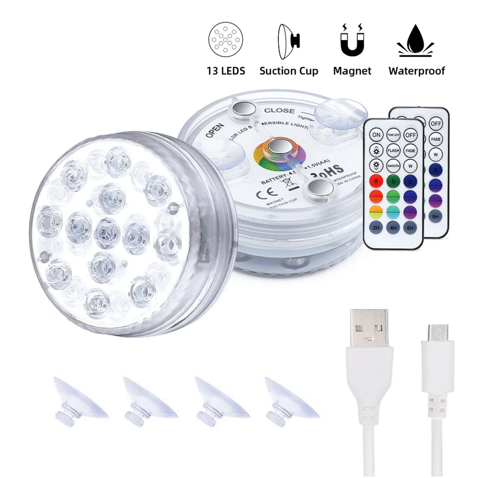 

USB Rechargeable 13 LED Underwater Light RF Remote Control Submersible Light RGB Swimming Poll Lights For Vase Party Aquarium