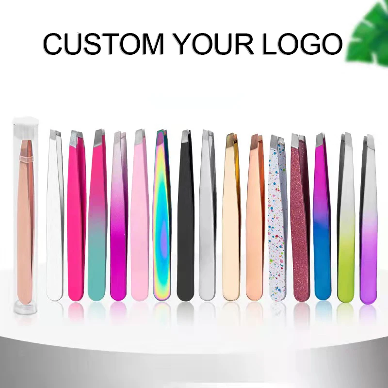 Custom Logo Professional Eyebrow Tweezers Stainless Steel Hair Removal Pincet Clips Private Label Beauty MakeupTools With Boxes