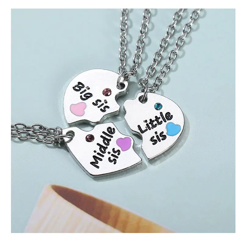 Rainbow Zircon Broken Heart Necklace Set – Best Friends