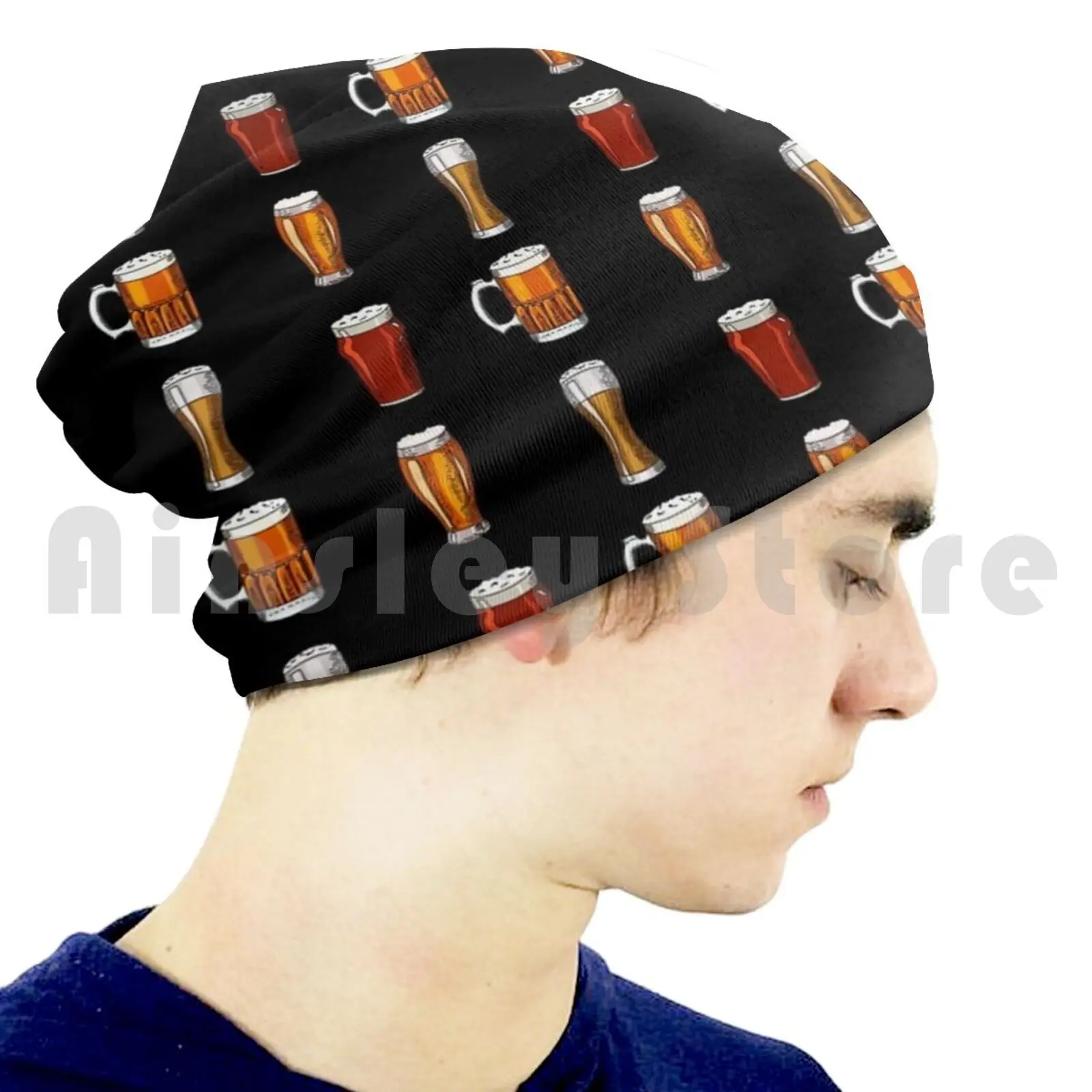 Paint Of Lager Pilsner Ale Hefe Weizen Pattern Black Beanies Pullover Cap, cómoda cerveza, Pils, Hefeweizen Oat