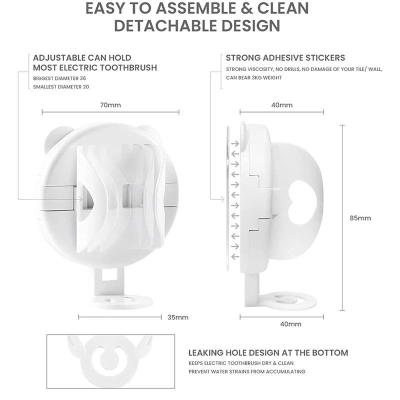 Soporte para cepillo de dientes eléctrico montado en la pared, estante autoadhesivo sin huellas, antideslizante, Base corporal para Baño
