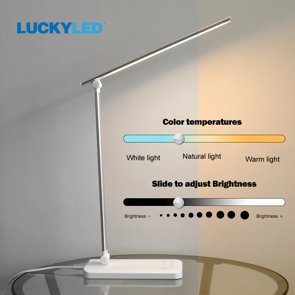 Imagem -04 - Luckyled Lâmpada de Mesa Pode Ser Escurecido Interruptor Toque Dobrável Led Desk Luz Cabeceira Proteção para os Olhos Porto Carregamento Tempo Lâmpada Leitura