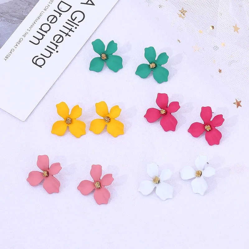Fashion Latest Womens Earring Dainty Alloy Floral Colorful Flower Purple Small Metal Stud Earrings For Ladies Girls Party Gifts