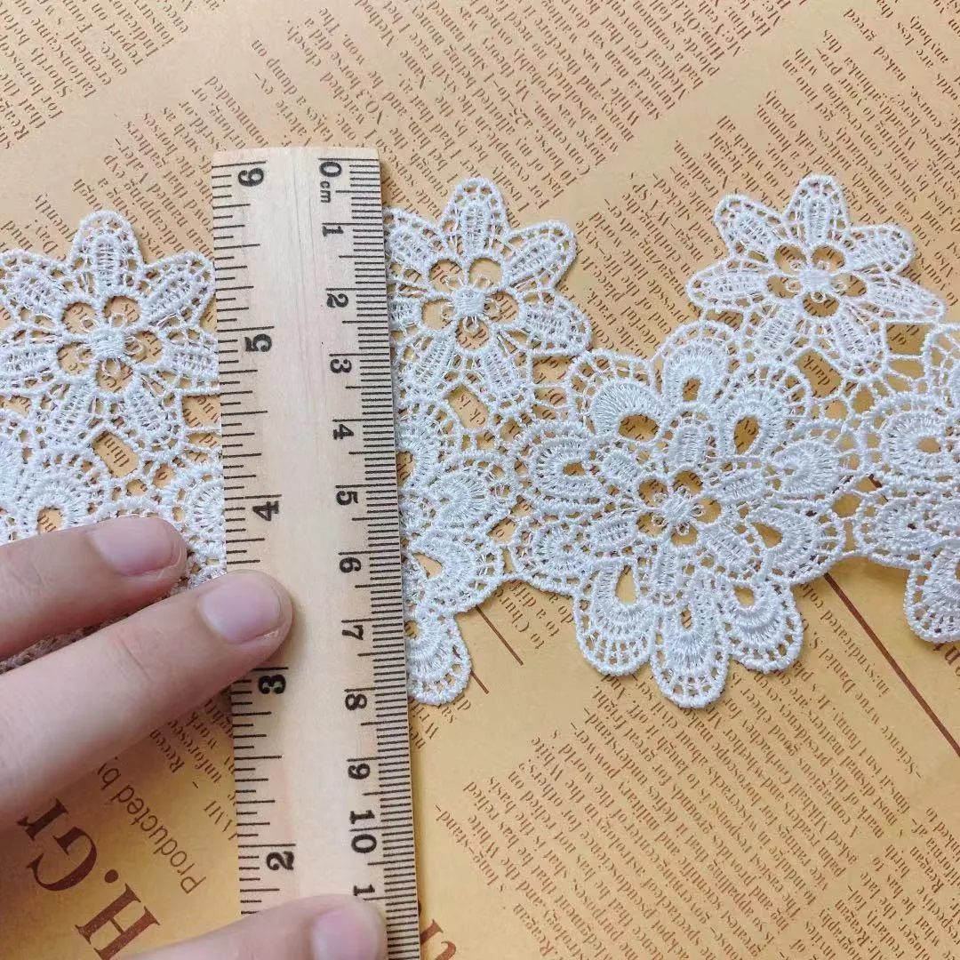 8.5CM Wide Exquisite White Lace Guipure Cotton Fabric Embroidered Flowers Lace Ribbon Trim DIY Handmade Dress Cloth Sewing Decor