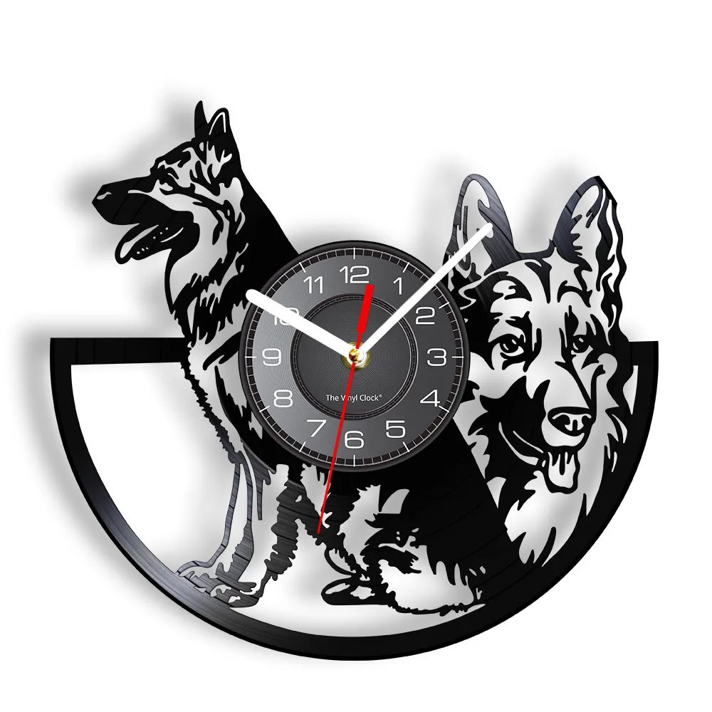 

German Shepherd Dog Vintage Vinyl Album Record Clock Doggie Breed Retro Animal Wall Watches Silent Movement Hanging Home Decor