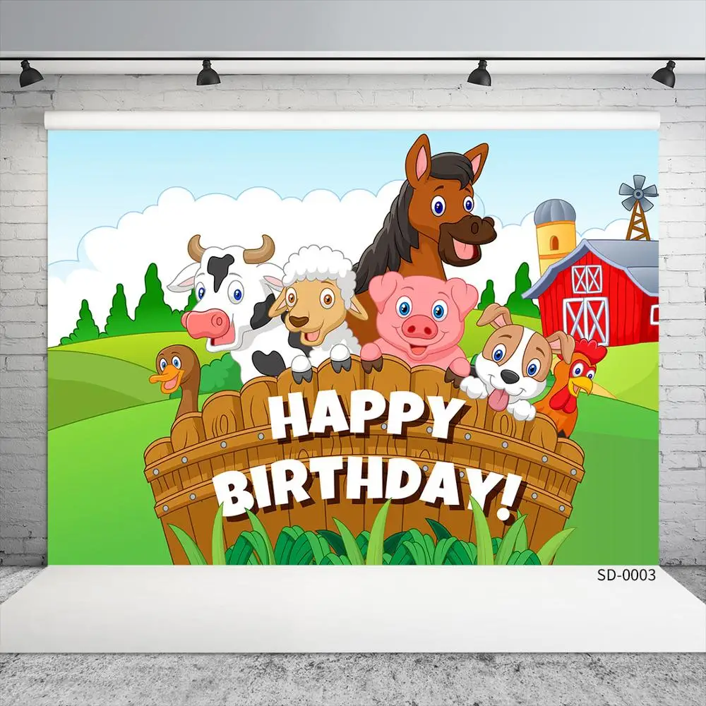 

Custom Name Farm Theme Red Barn Animals Photocall Background Birthday Party Banner Board Photography Photo Studio Props Backdrop