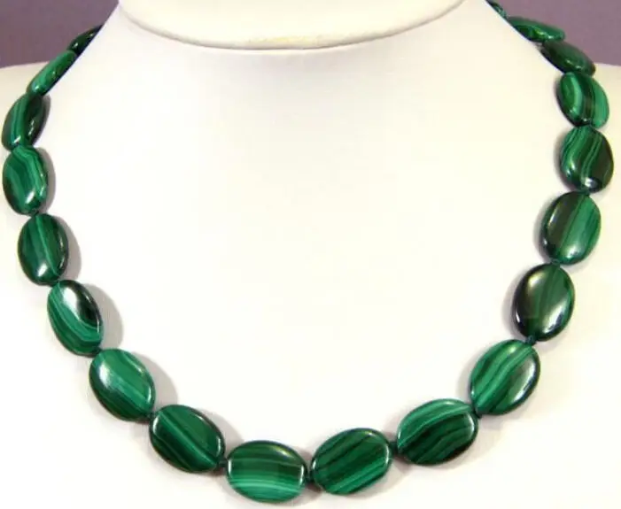 

beautiful 13x18mm malachite green Flat Oval Gemstone Beads Necklace 18 "