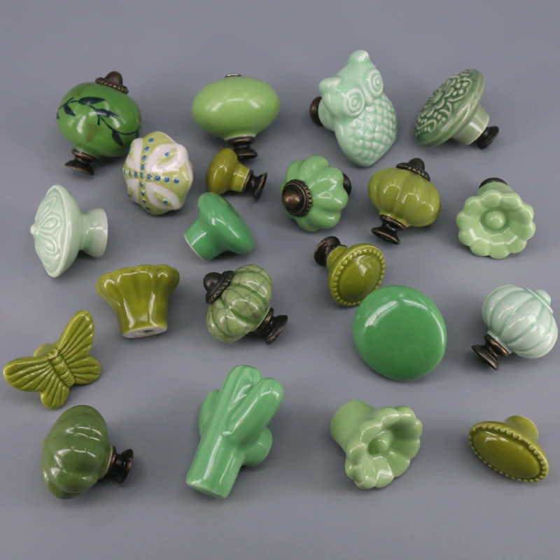 1pcs Assorted geen color Ceramic Drawer Knobs Dresser Cabinet Cupboard Wardrobe Pull Handles Door Knobs Vintage style