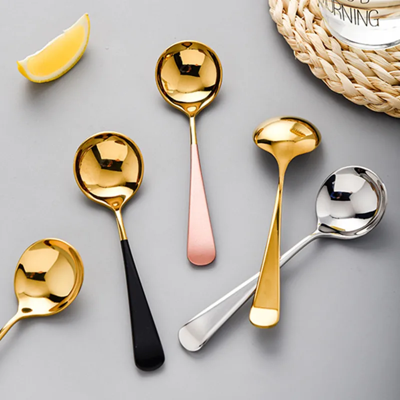 Round Head Ice Cream Dessert Coffee Mixing Spoon Tea Sugar Cake Cutlery Scoop Stainless Steel Tableware Ladle Accessories