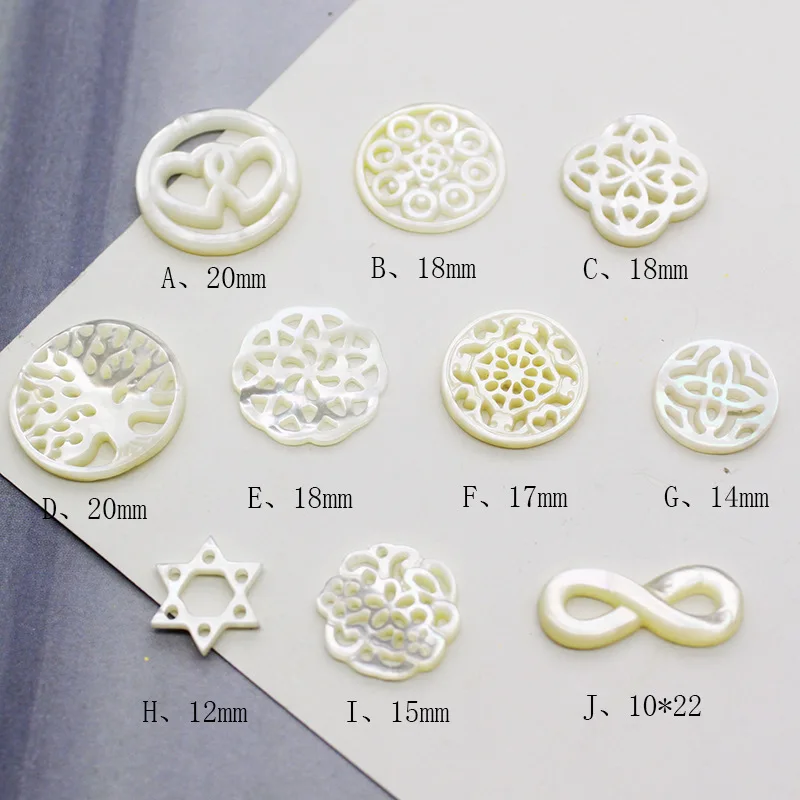 5 sztuk / Worek Naturalne Białe Muszle Motylkowe Zawieszki Popularne Geometryczne Wzory Rzeźbione DIY Naszyjnik Kolczyki Akcesoria Jubilerskie