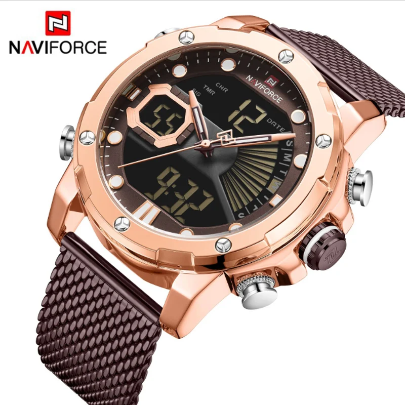 Men's Double Display Mesh Watch Waterproof Luminous Large Dial Student Calendar Sports Multi-Functional Electronic Men's Watch