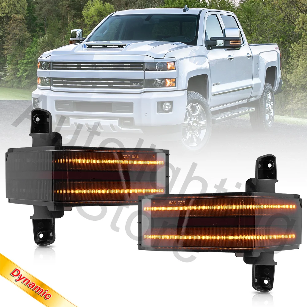 

2X Led Dynamic Amber Tow Mirror Turn Signal Lights Blinding Side Mirror Lamps For Chevy Silverado GMC Sierra 1500 2500HD 3500HD