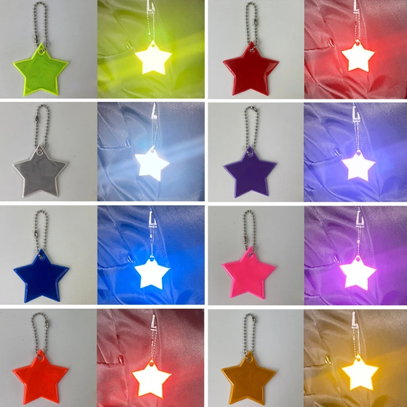 10Pcs Child Safety Reflectors Keyrings Stylish Reflective Stars Gear Backpacks Strollers Jackets Safe Reflector Keychain